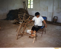 Spinning wool into thread