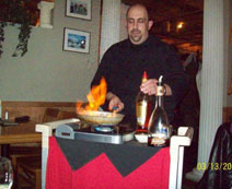Flaming dessert at the Parthenon Restaurant