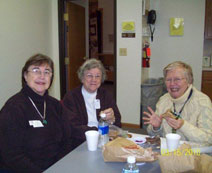Kay Rockwell, trail boss, with Gloria Bonwell and Nan Duncan