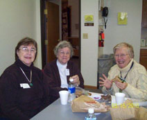 Kay Rockwell, trail boss, with Gloria Bonwell and Nan Duncan