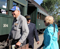 Boarding the train in Fort Edmonton